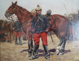 Antique Signed Oil On Canvas Military Oil Painting of Soldier