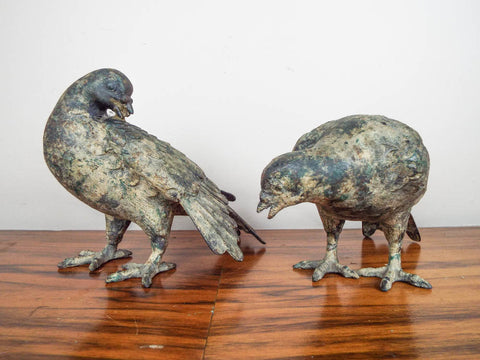 Vintage Metal Birds Pair of Pigeon Garden Statues - Yesteryear Essentials
 - 1