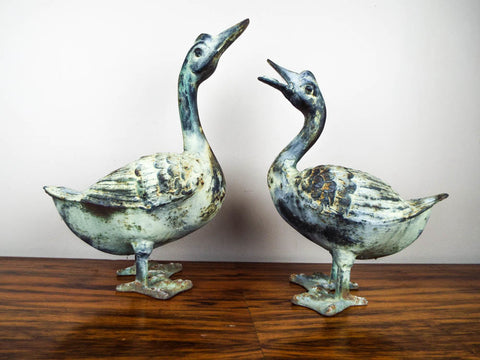 Vintage Metal Birds Pair of Geese Statues Garden Decor Statuary - Yesteryear Essentials
 - 1