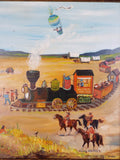 Signed Folk Art Oil Painting by Diana ~ Train & Hot Air Balloon - Yesteryear Essentials
 - 8