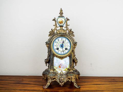 French Louis XV Style 19th C Vincenti Sevres Style Mantel Clock - Yesteryear Essentials
 - 1
