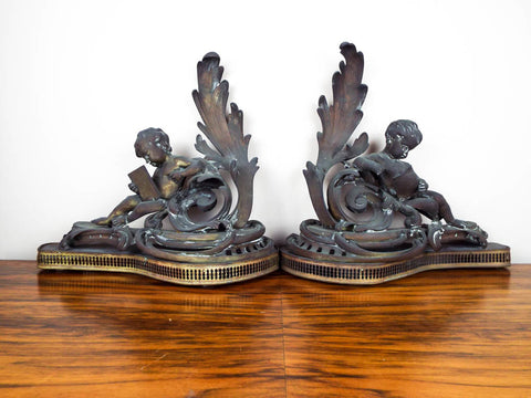 Antique French Bronze Chenets Cherub Sculptures - Yesteryear Essentials
 - 1