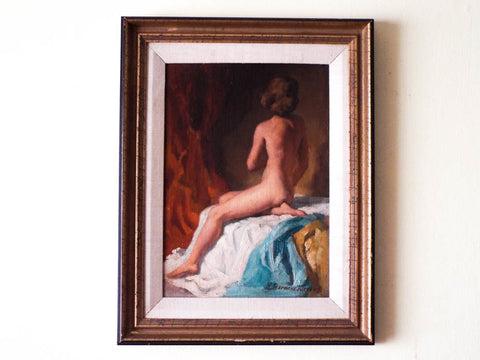 Signed Redmond Stevens Wright Seated Nude Oil Painting - Yesteryear Essentials
 - 1