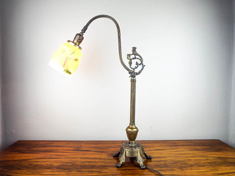 Antique Metal Tabletop Art Nouveau Adjustable Table Lamp Light 1900's