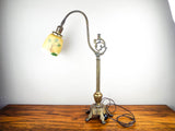 Antique Metal Tabletop Art Nouveau Adjustable Table Lamp Light 1900's