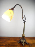Antique Metal Tabletop Art Nouveau Adjustable Table Lamp Light 1900's