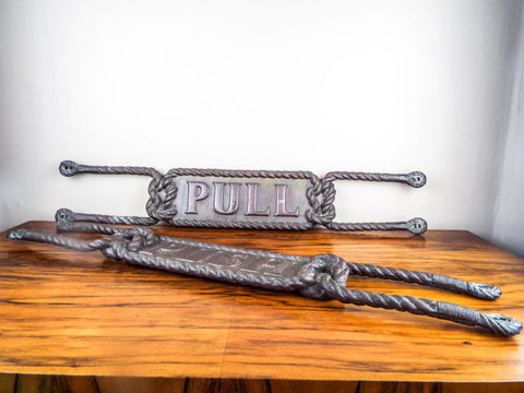 Antique Huge Bronze Pair of Nautical Pull Push Door Handles