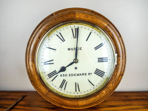 Antique English 1900s George Mudge Oak Wall Clock 420 Edgware Road