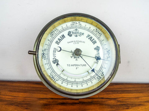 Vintage English Brass Ship Nautical Barometer by Emory & Douglas Co Ltd