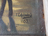 Vintage 1950s Oil Painting Atmospheric Train Station by F Celchados Mexico