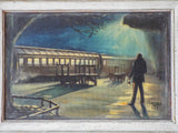 Vintage 1950s Oil Painting Atmospheric Train Station by F Celchados Mexico