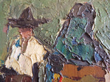 Vintage Framed Abstract Palette Knife Oil Painting of Mexican Couple by Don Shreves 12 x 9