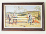 Vintage 1930s WPA Style Oil Painting of Country Landscape Working Men Scene