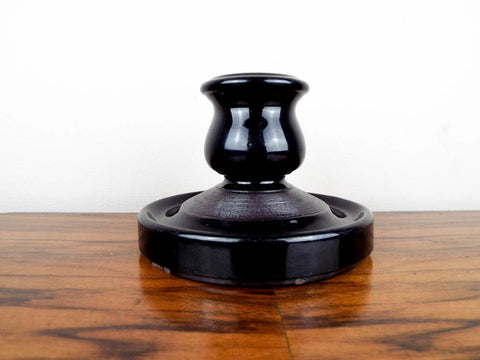 Rare Vintage Round Black Glass Match Holder Striker Safe for Toothpicks