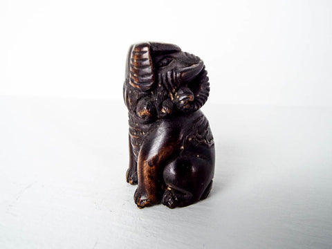 Japanese Boxwood Netsuke Elephant Carved Figurine 2" Statue
