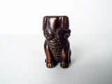 Japanese Boxwood Netsuke Elephant Carved Figurine 2" Statue