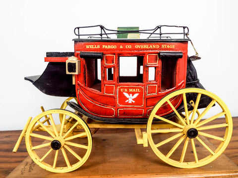 Original Hand Carved Oscar M Cortes Red Wells Fargo US Mail Stagecoach Model