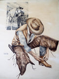 Vintage Signed Western Cowboy Watercolor Painting by M Martin