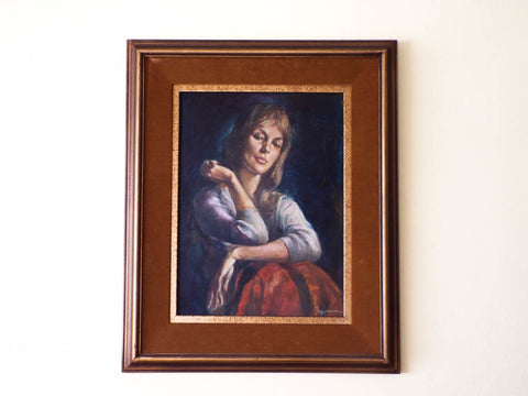 RL Vintage Female Portrait Oil On Canvas Board Painting Leo Jansen (1930-1980) Playboy Painter