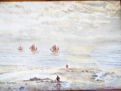 Vintage Signed Art Seascape Nautical Painting Wilkin Bowman Framed Watercolor