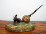 Antique Marble and Bronze Pheasant Inkwell Desk Set Figural Bird Statue Austrian