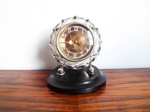 Russian Art Deco Style Glass Bakelite Mantel Clock Maak Majak