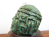 Vintage Green Stone Mayan Bust Head Sculpture Statue w/ Silver Crown