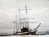 Antique USN Oil on Canvas Painting USS Bear Coast Guard Cutter Jessie A Yandell