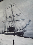 Antique USN Oil on Canvas Painting USS Bear Coast Guard Cutter Jessie A Yandell