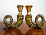 1970s Vintage Chapman Brass Ram Horn Style Candle Holders