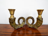 1970s Vintage Chapman Brass Ram Horn Style Candle Holders
