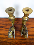 1970s Vintage Chapman Brass Ram Horn Style Candle Holders