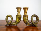 1970s Vintage Chapman Brass Ram Horn Style Candle Holders