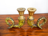 1970s Vintage Chapman Brass Ram Horn Style Candle Holders