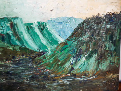 Vintage Palette Landscape Oil Painting Green Hillside Mountain Jon Goley