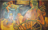 Contemporary Signed Shari Michaud Oil Canvas Framed Portrait Painting Orange Art
