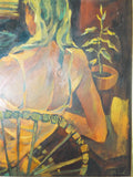 Contemporary Signed Shari Michaud Oil Canvas Framed Portrait Painting Orange Art