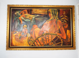Contemporary Signed Shari Michaud Oil Canvas Framed Portrait Painting Orange Art