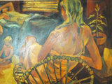 Contemporary Signed Shari Michaud Oil Canvas Framed Portrait Painting Orange Art