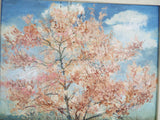 Vintage Original Shabby Cottage Oil Painting SpringTrees Pink Lapacho Tree Bloom