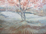 Vintage Original Shabby Cottage Oil Painting SpringTrees Pink Lapacho Tree Bloom