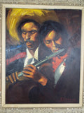 Vintage Signed Don Shreves Palette Knife Oil Painting Mexican Musicians Mariachi