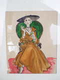 Vintage Watercolor Painting of Elegant Lady