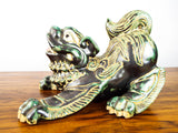 Vintage Glazed Terracotta Foo Dog Chinese Temple Guardian Dog Signed Pottery