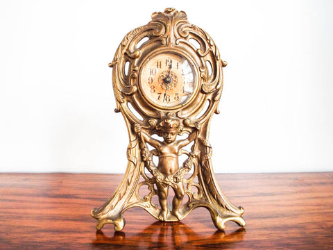 Antique Art Nouveau Brass Mantel Clock
