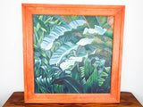 Vintage Signed Oil on Canvas Tropical Green Jungle Painting