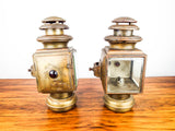 Antique Pair Brass Car Lanterns Kerosene Carriage Lamps Light Lighting Sconces
