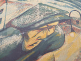 Vintage Signed Depression WPA Era Color Lithograph Image 1940 Storm H D Robbins