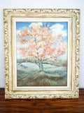 Vintage Original Shabby Cottage Oil Painting SpringTrees Pink Lapacho Tree Bloom