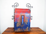 Vintage 40s Cast Iron US Mail Mailbox Red Blue Wall Mount Letterbox for Letters